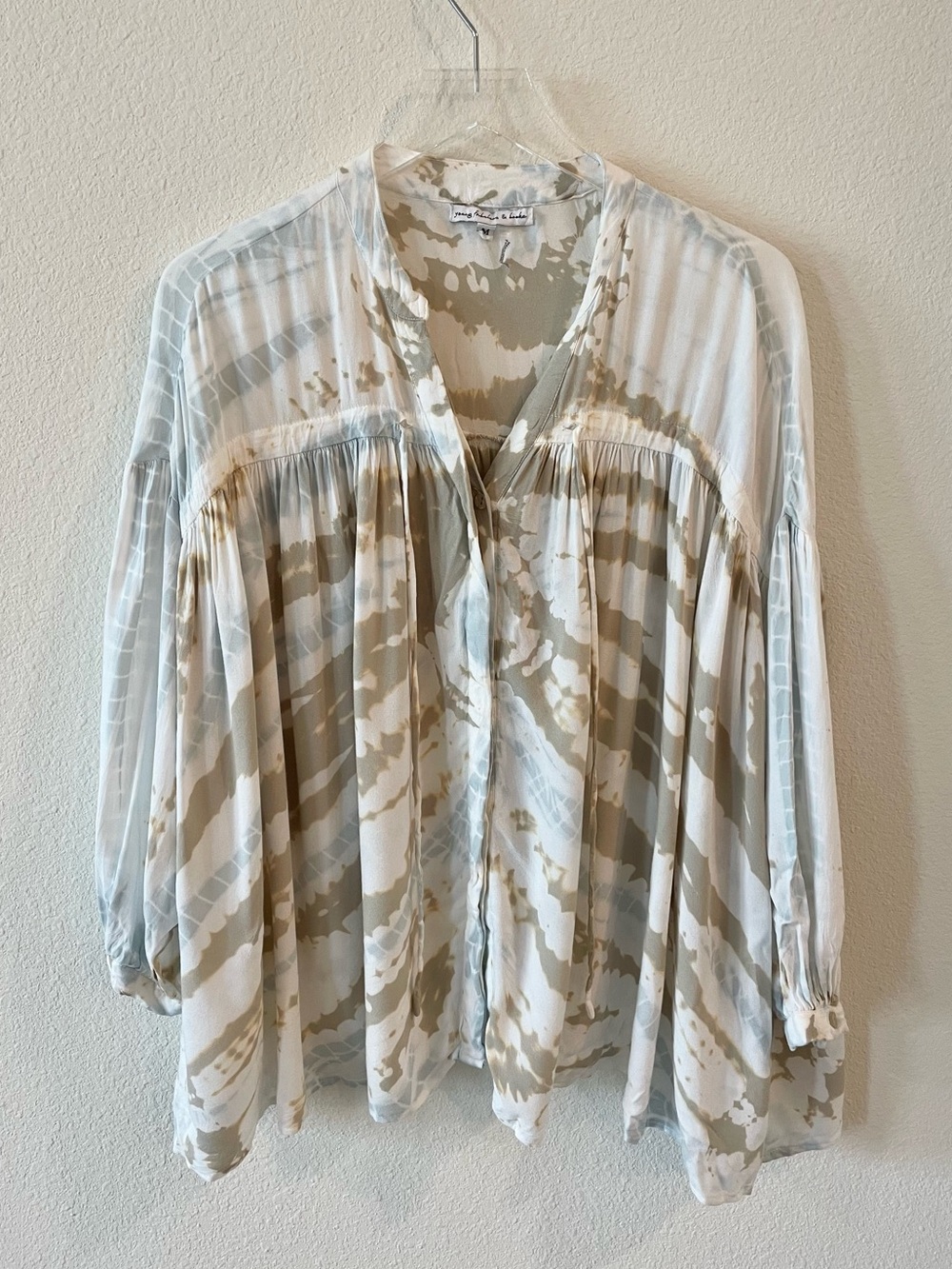 Young Fabulous & Broke Blue and Beige Tie Dye Long Sleeve Peasant Blouse